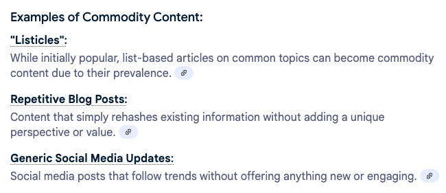 Examples of Commodity Content according to Google